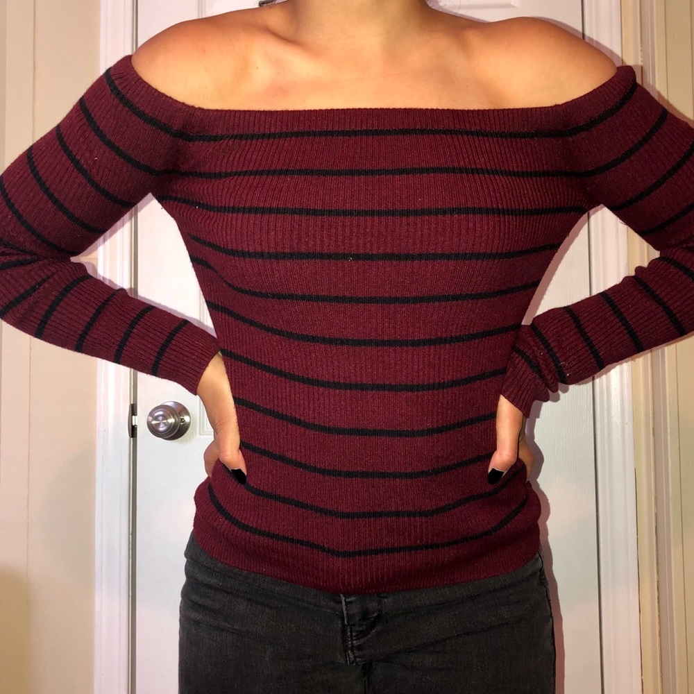 Off-The-Shoulder Burgundy Sweater